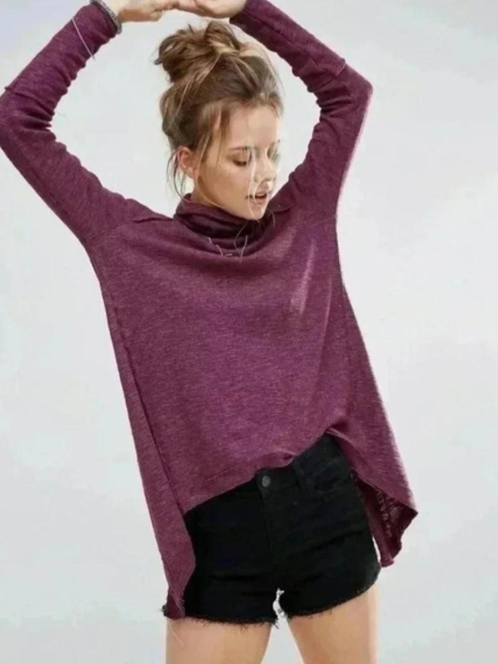 Free People Heathered Plum Cowl-Neck Sweater